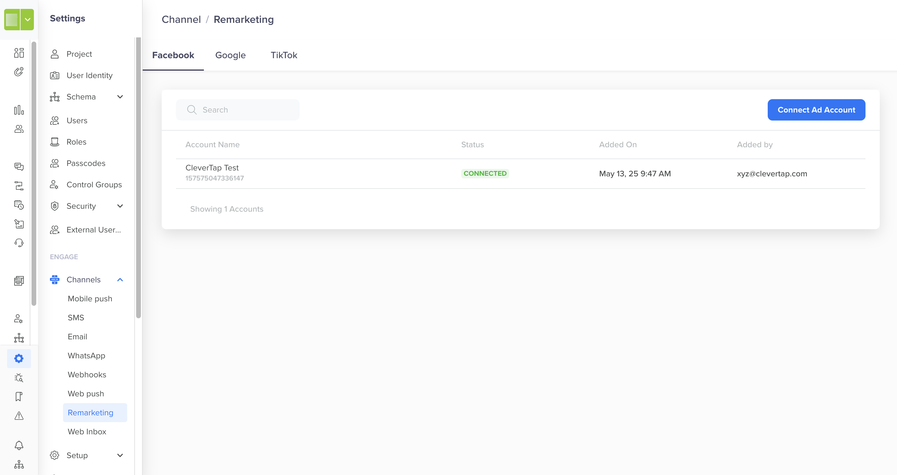 Connected Ad Account on CleverTap