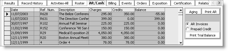 From Customers, select Manage customers, find customer record, and select AR/Cash tab