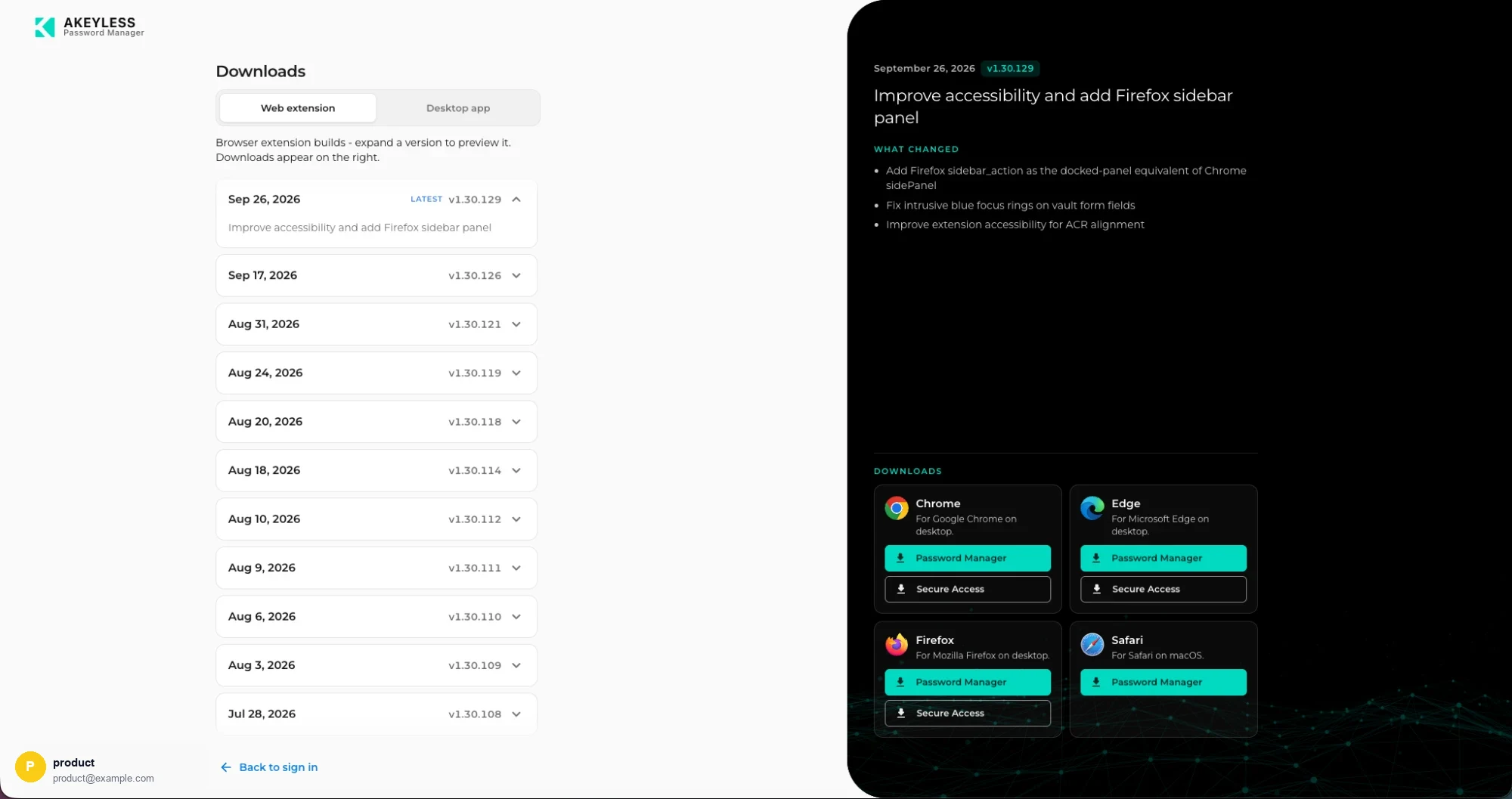 The web extension downloads tab