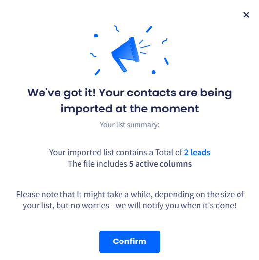Screenshot of the importing contacts notification