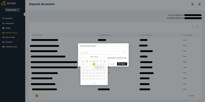 Figure 3. Deposit Account Reconciliation Report Date Selection