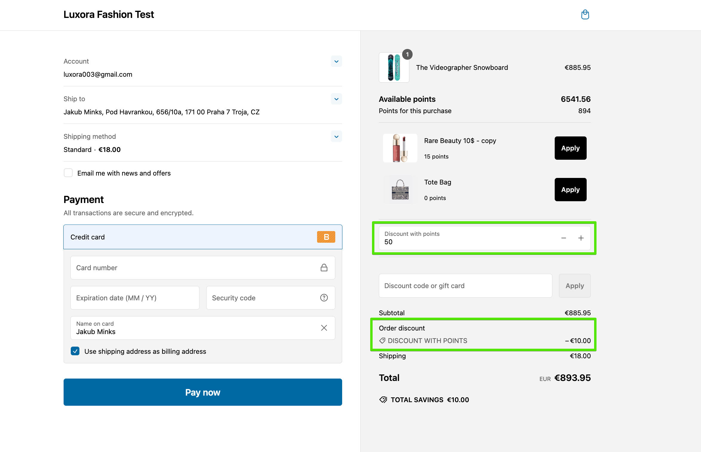 Earn & Burn Checkout