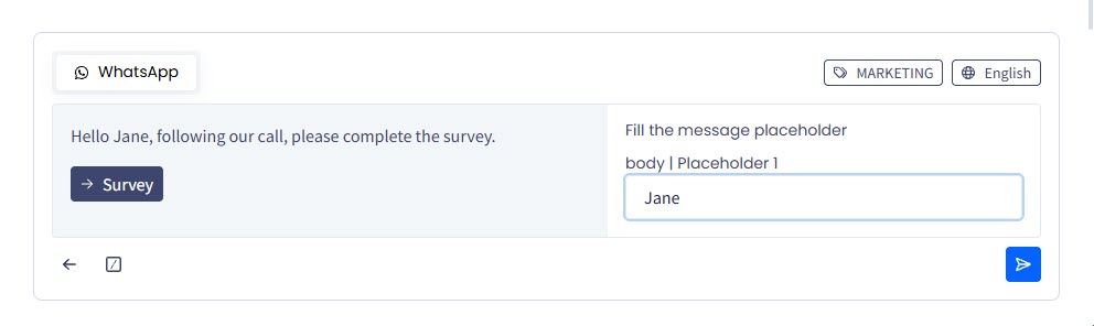 Screenshot with filling the message placeholders