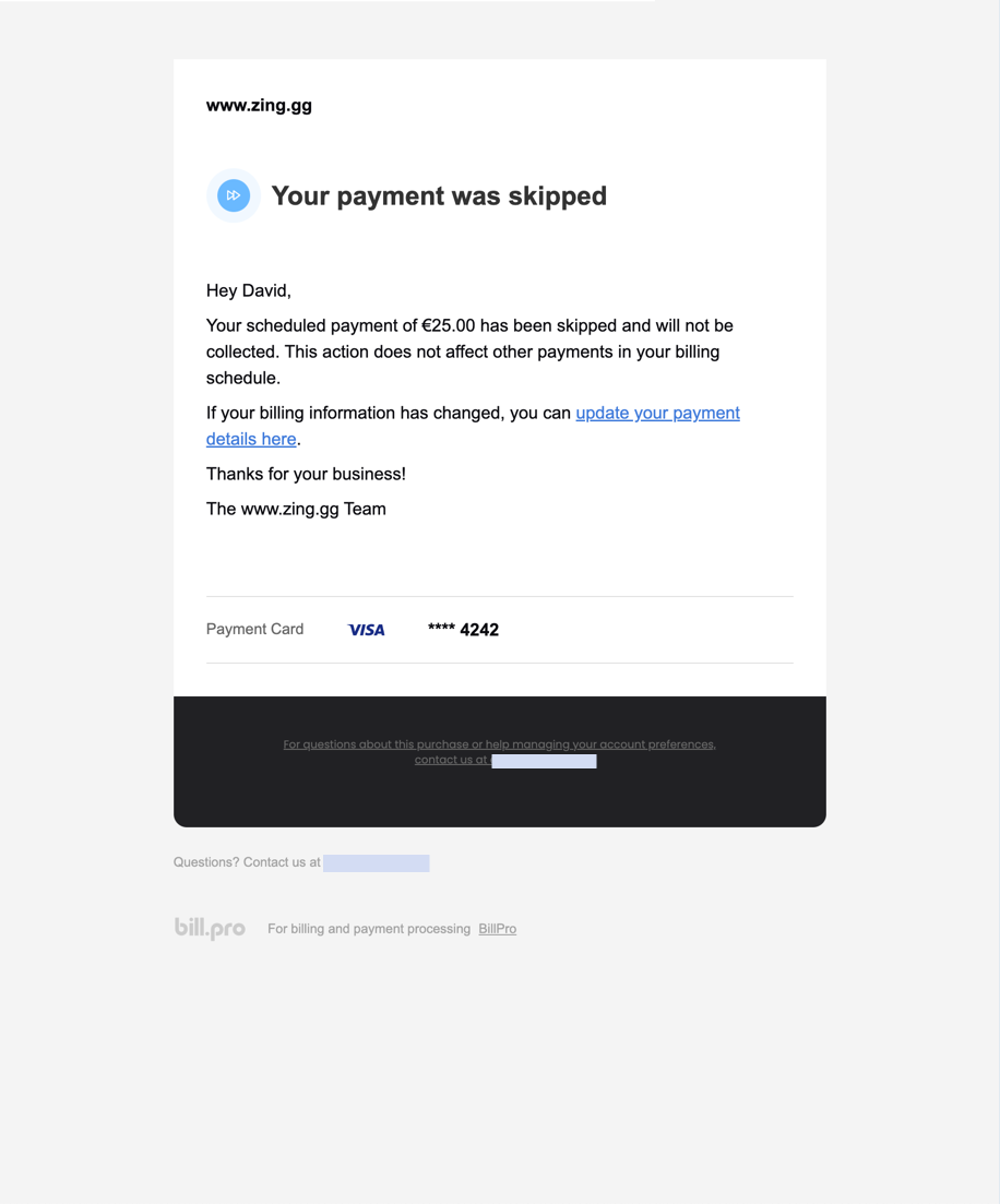 The payment skipped email