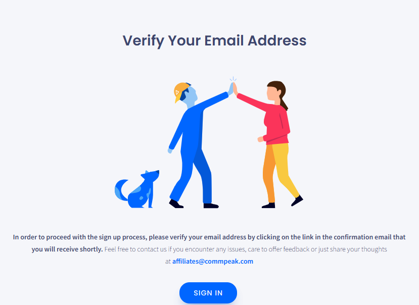 Screenshot of the Verify your email address window
