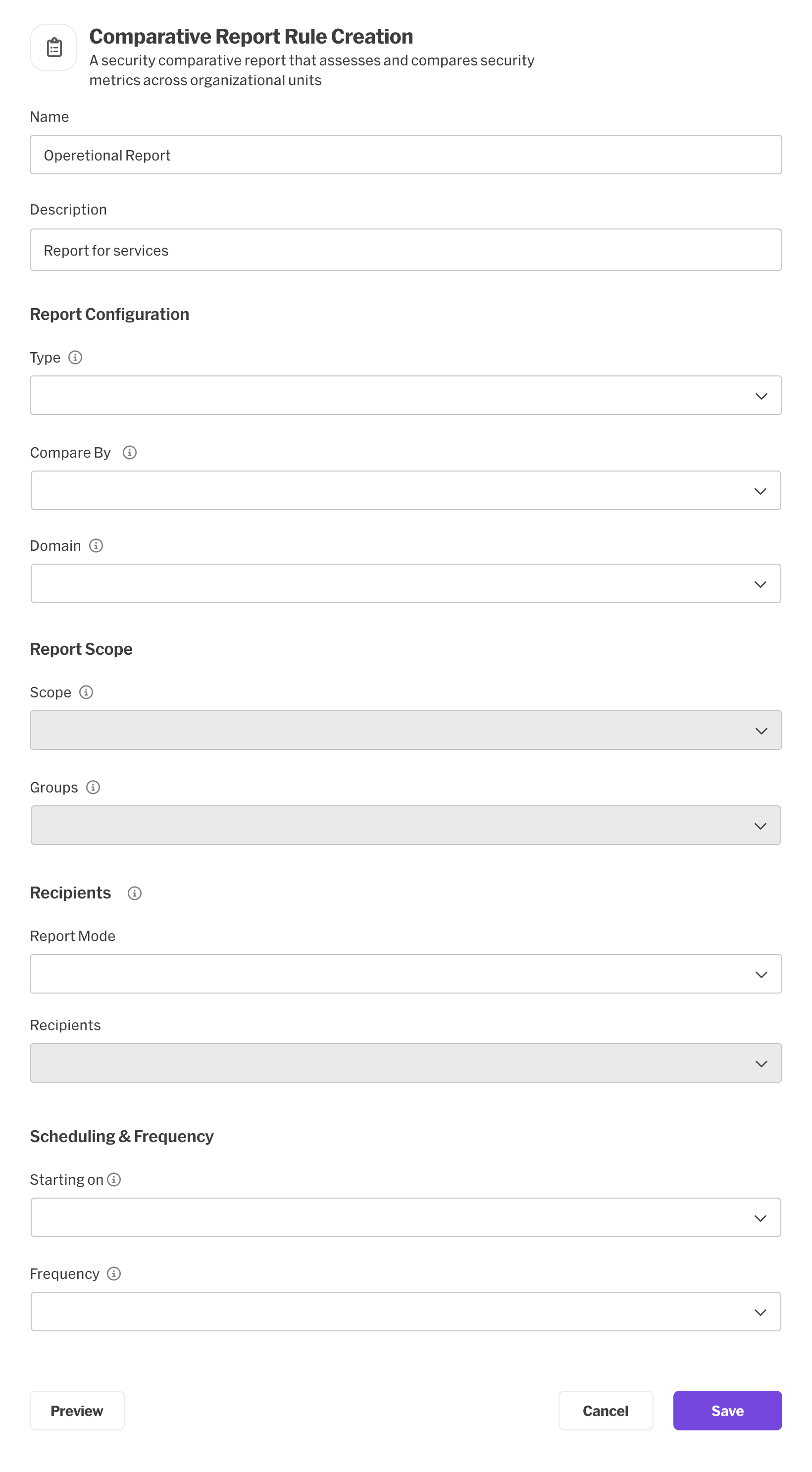 Comparative Report Rule Creation Layout