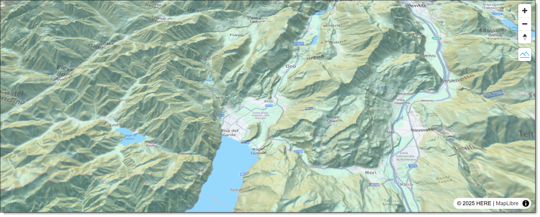 3D map rendered with HERE DEM data
