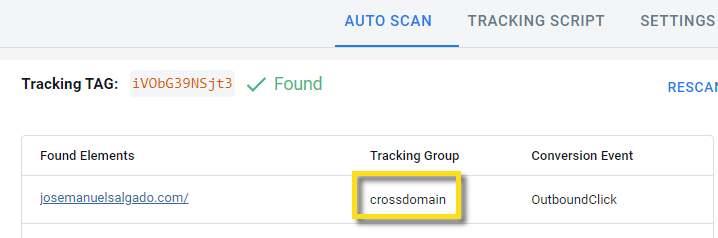 AutoScan shows which links are affected by cross-domain settings.