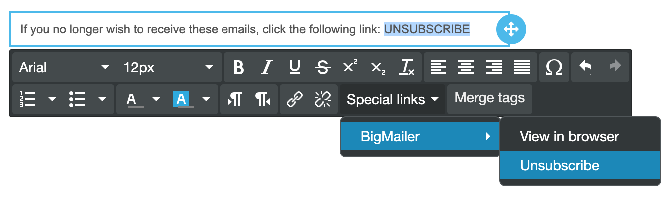 Drag-n-drop editor - adding special links