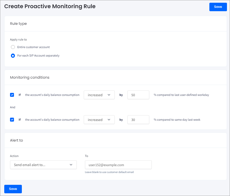 Screenshot of creating a proactive monitoring rule