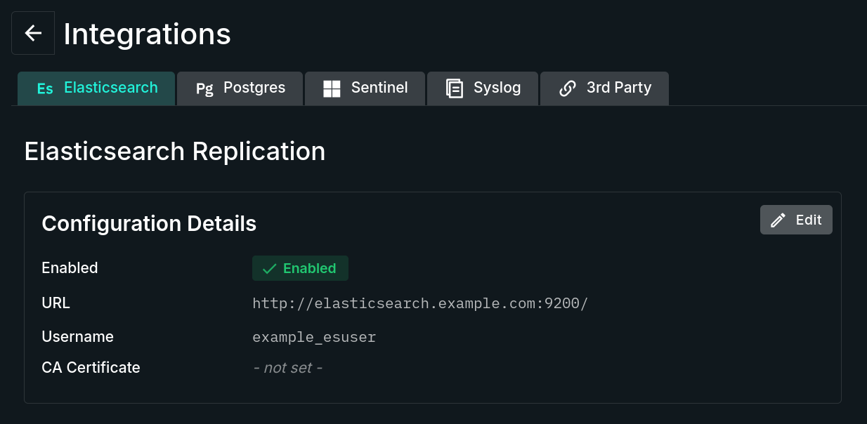 Elasticsearch Replication Tab