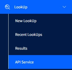 Screenshot of Lookup API Service in the main menu