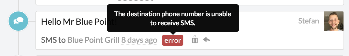An SMS that failed to send