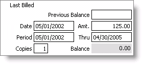 Example of the Last Billed section of the Dues/Subscription Item Detail window