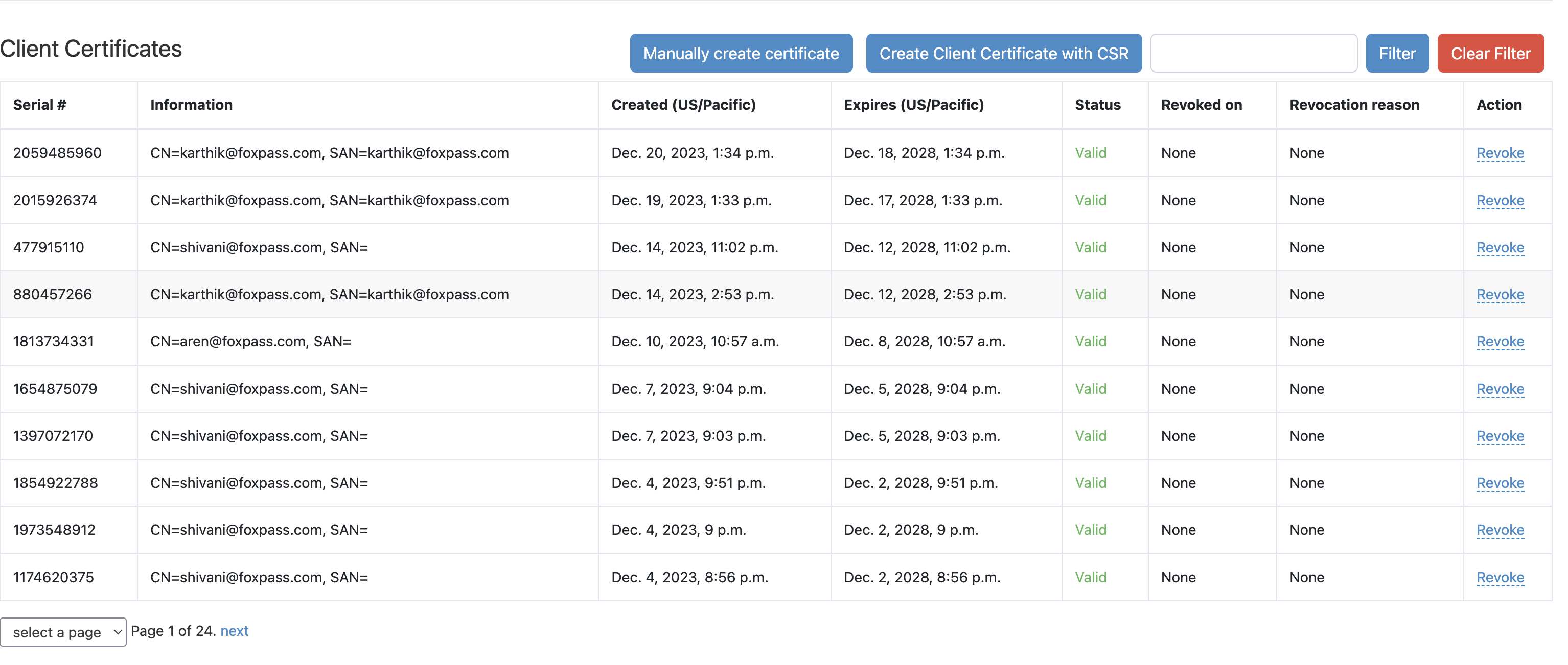 Client certificates