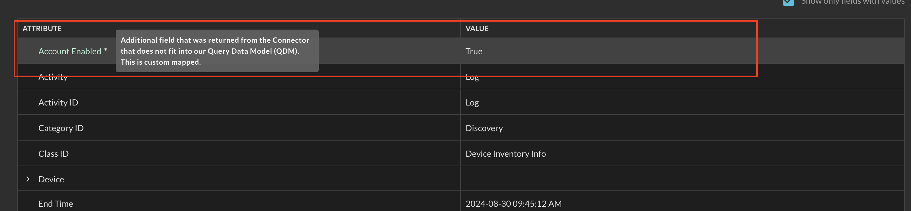 Fig. 20 - Unmapped data in the results detail pane