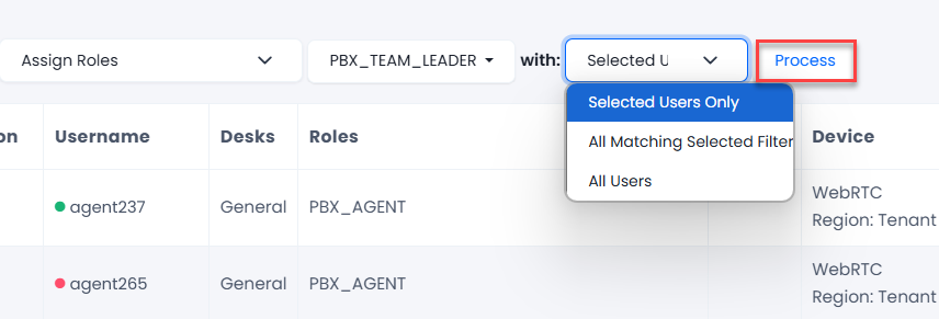 Screenshot with applying actions to users in bulk