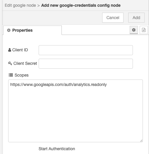 Google node credentials setup
