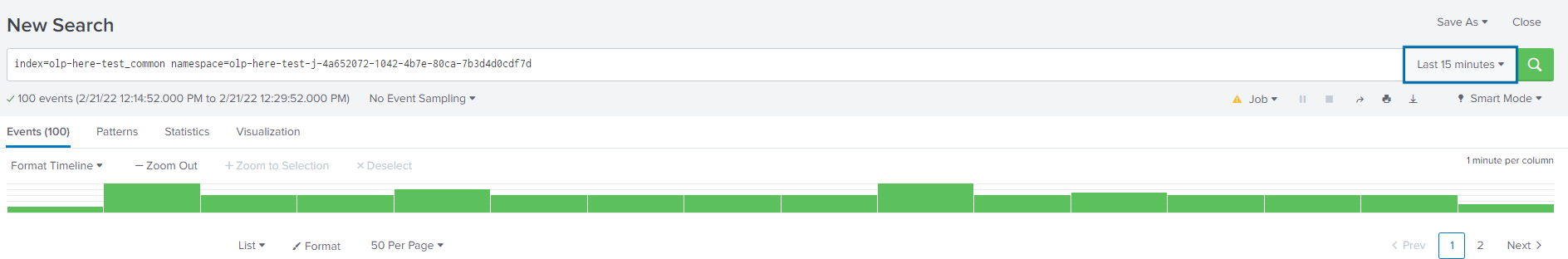 Splunk UI with INFO logs