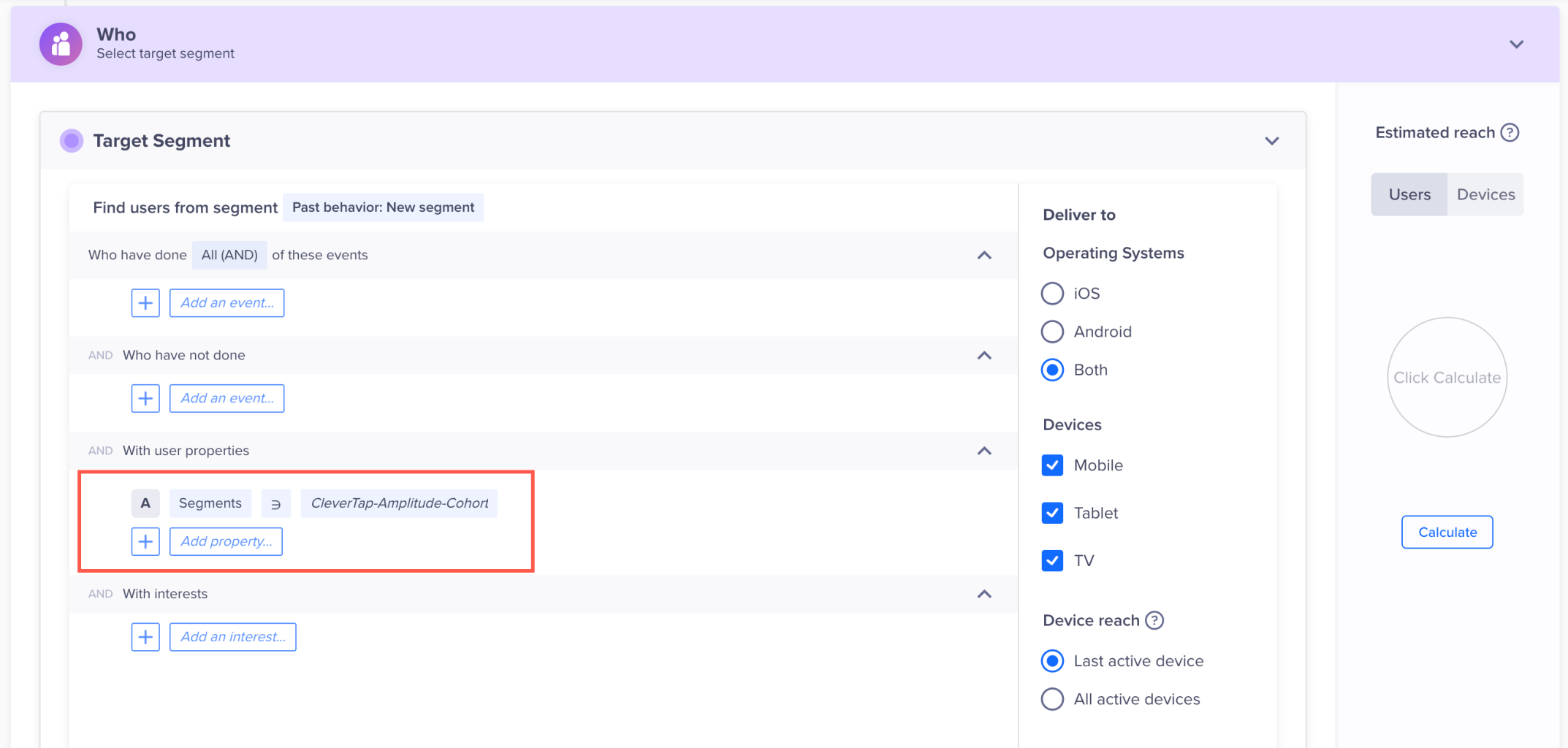 Select the Imported Segment for Past Behavior Campaigns/Journeys