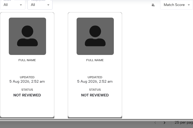 RiskOS™ Dashboard Watchlist Entities panel showing entity cards with a Not Reviewed status to disposition before closing the case
