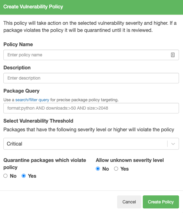 Create Vulnerability Policy Form
