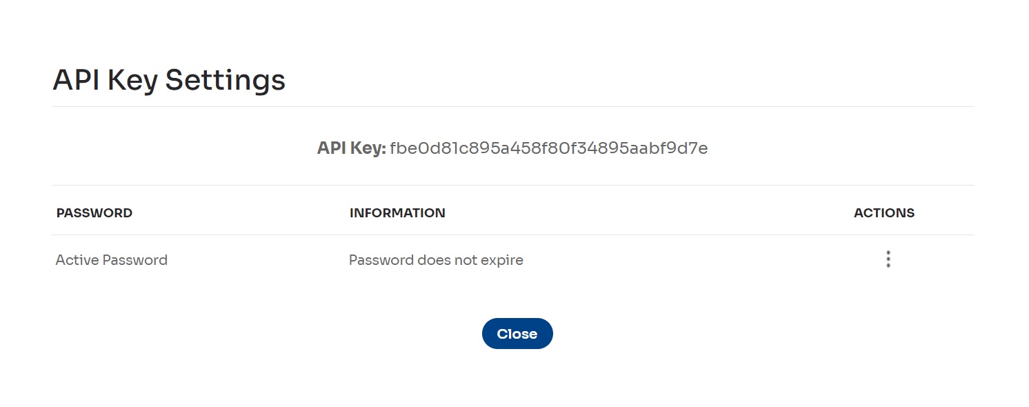 Figure 5: Resetting the API key password