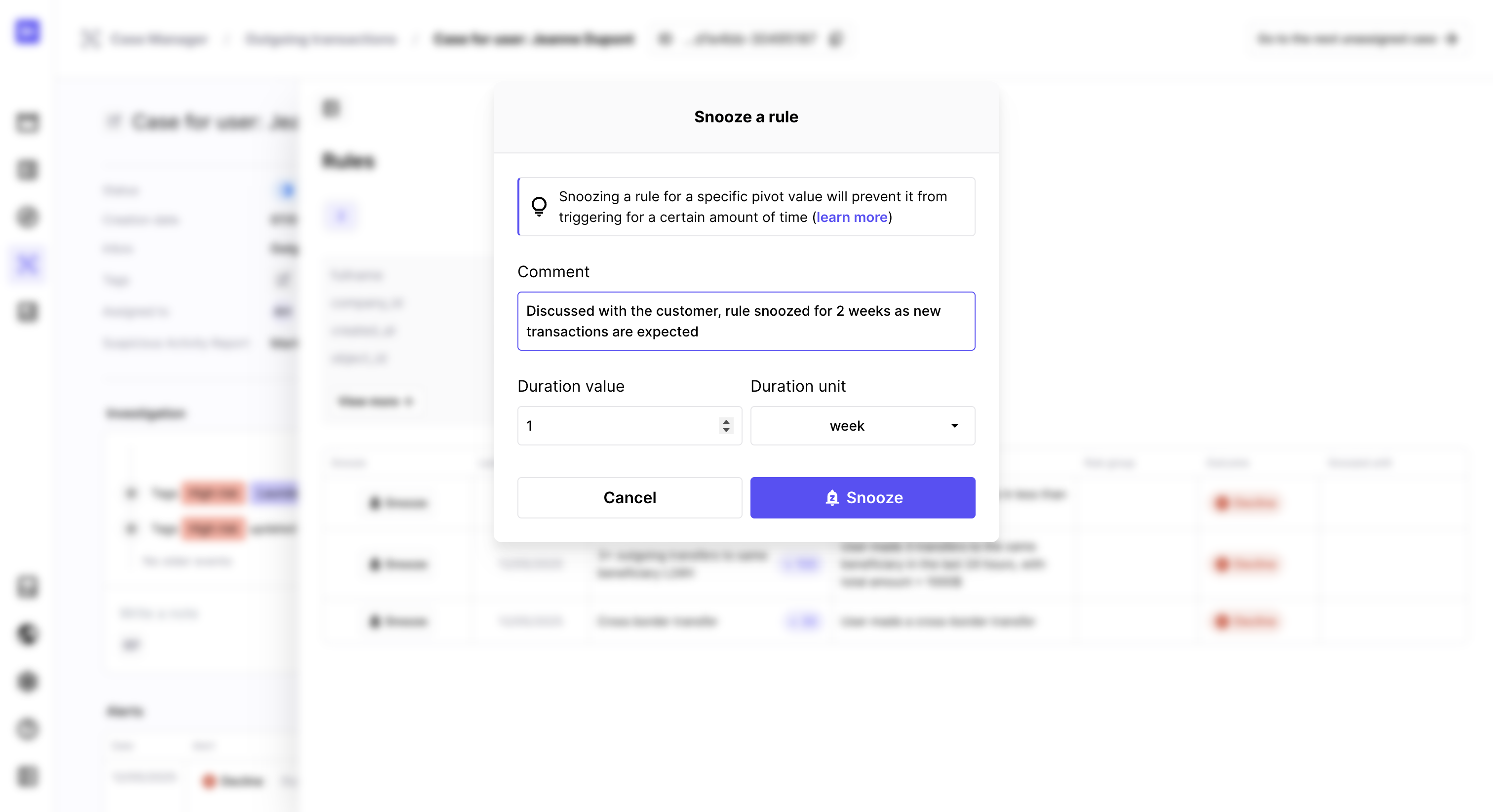 Select the duration and enter you comment