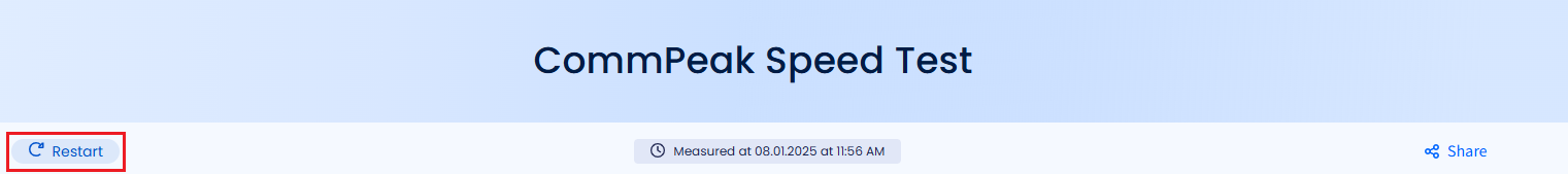 Screenshot of the results of the CommPeak Speed Test