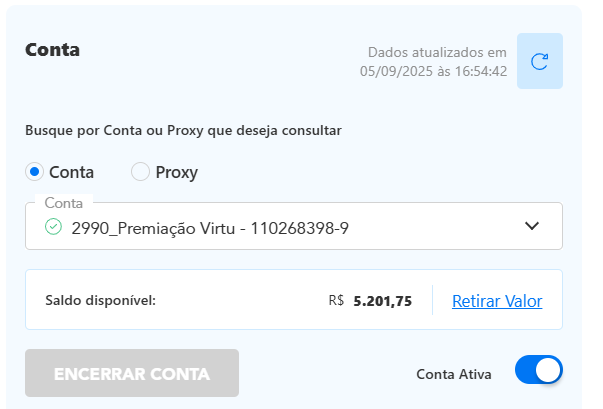 Exemplo de conta ativa