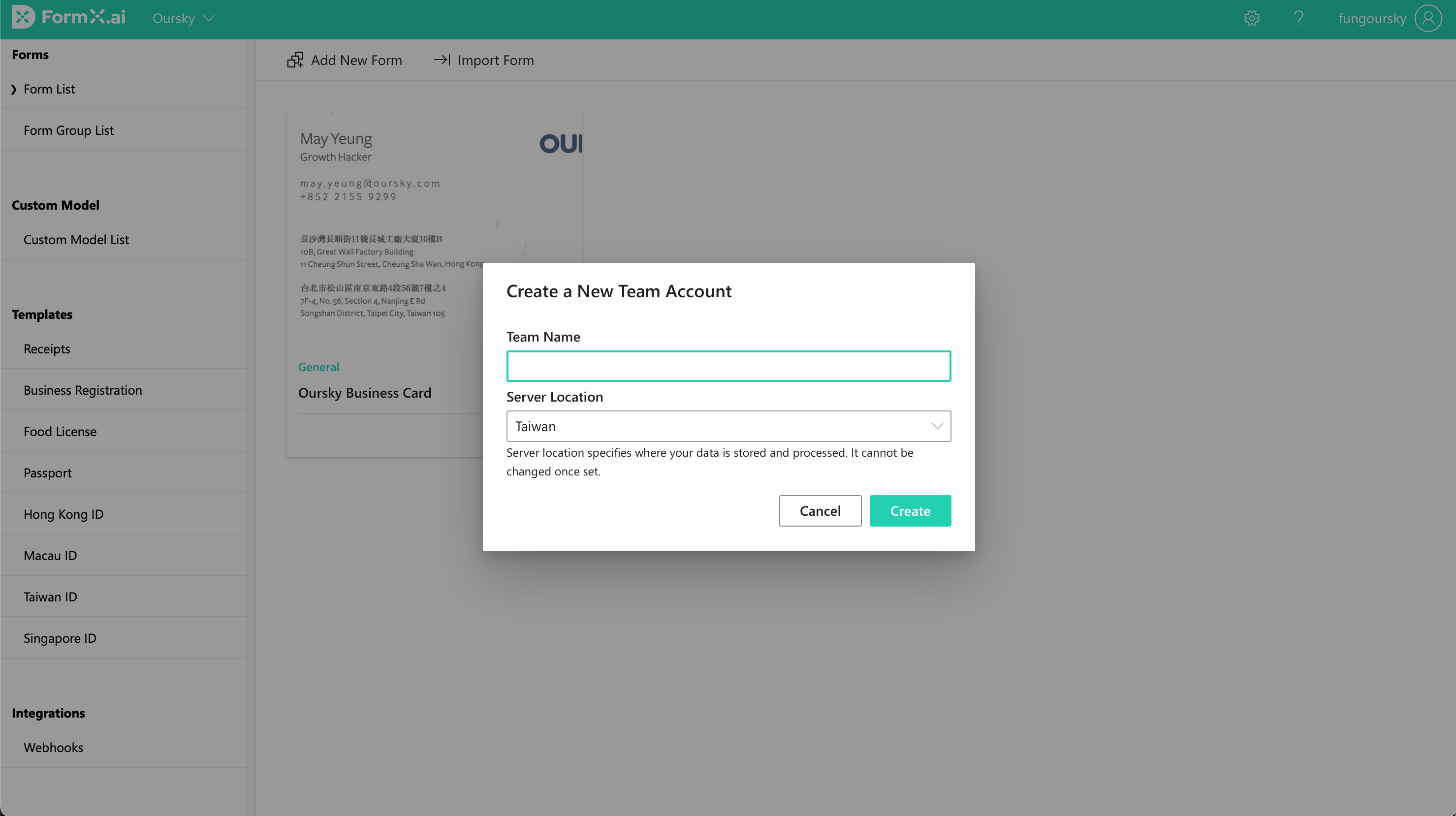 Create a new team account