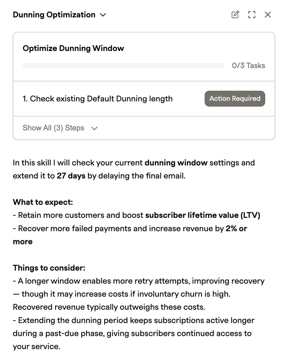 Compass Assistant checking the existing default dunning length