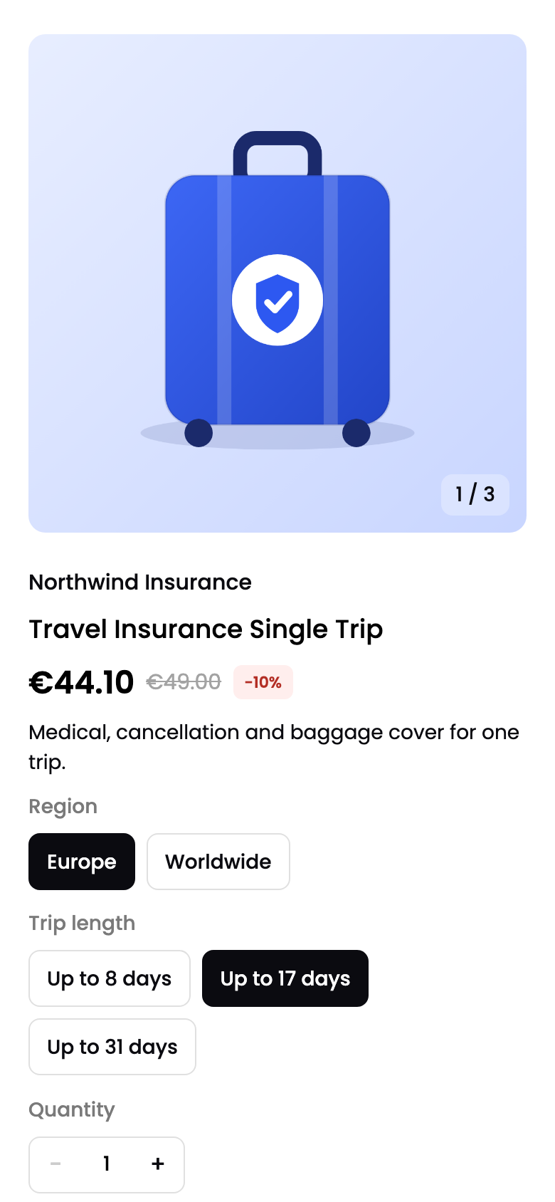 A product page on a phone