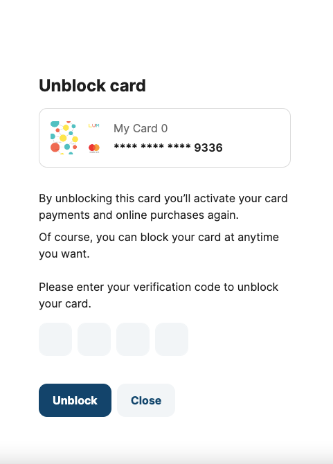 Modal to unblock a card