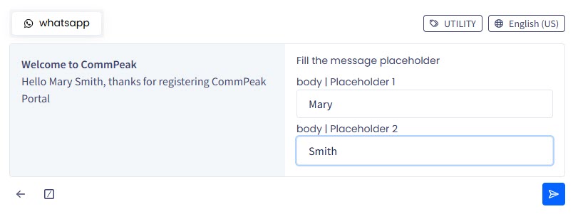 Screenshot with filling the message placeholders
