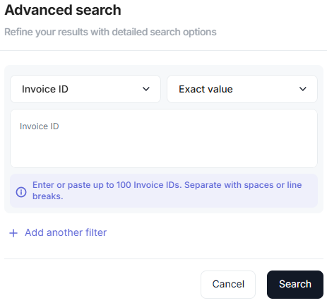 The Dashboard enables you to search for specific fields.