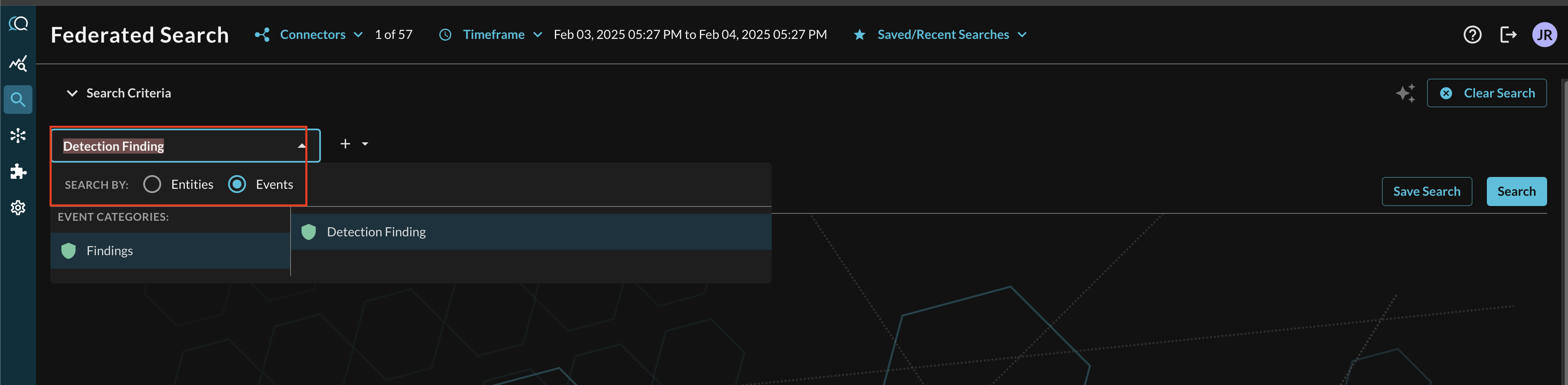 FIG. 15 - Selecting Detection Finding events to search against