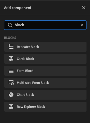 List of available blocks