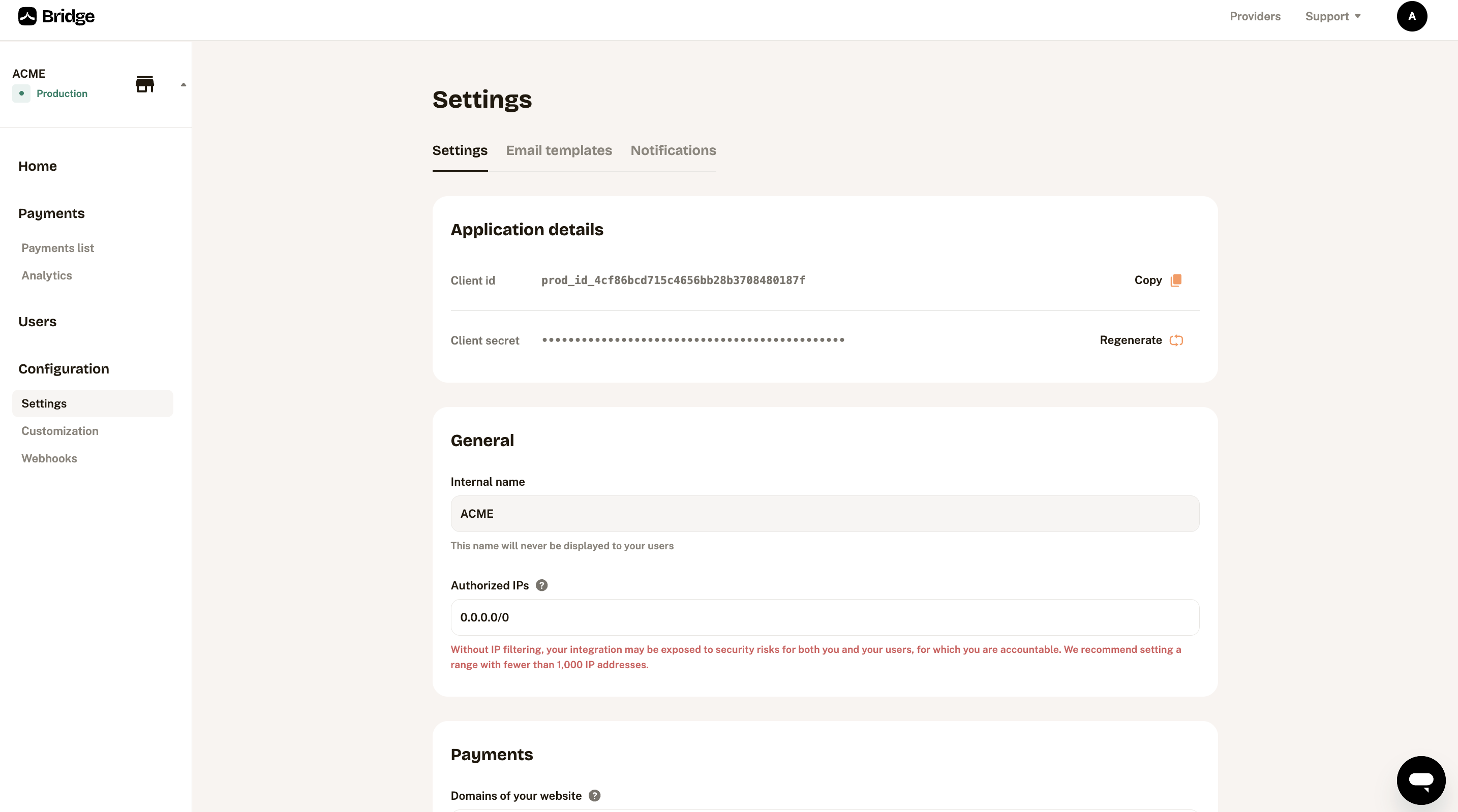 General settings