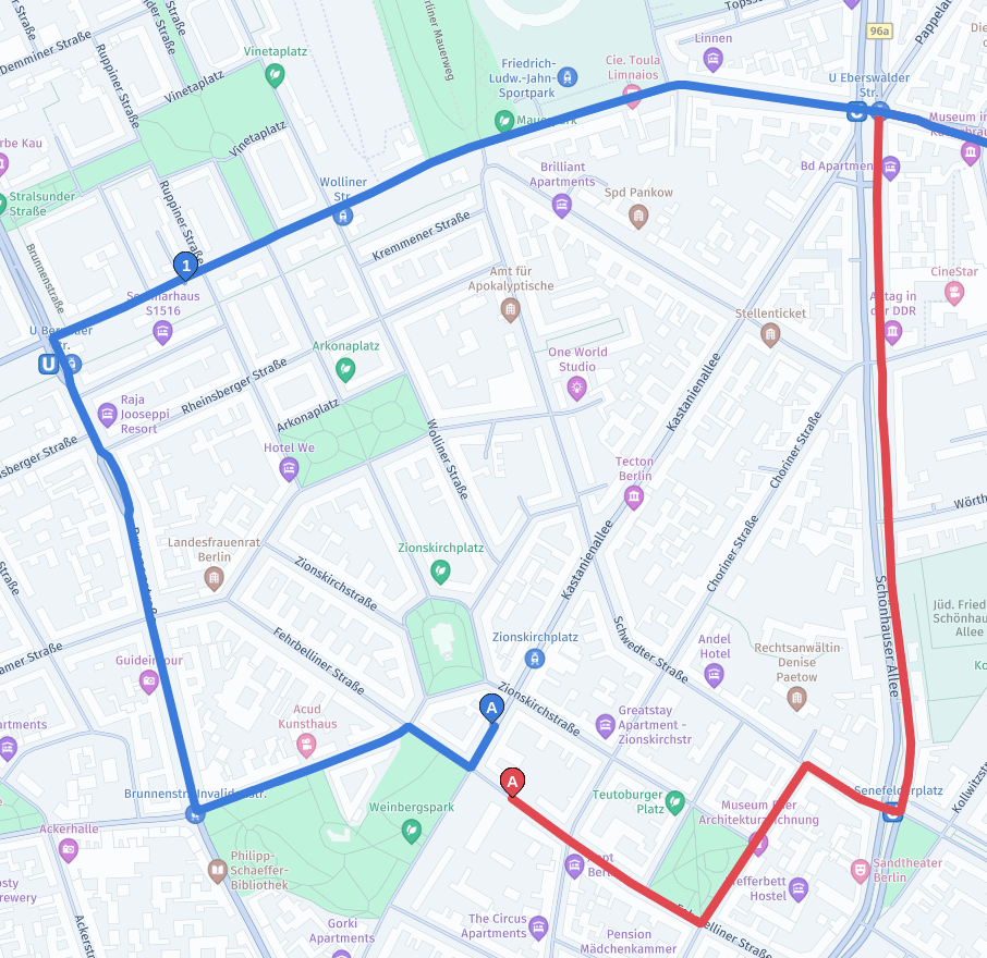 Adjusted route skipping the via waypoint