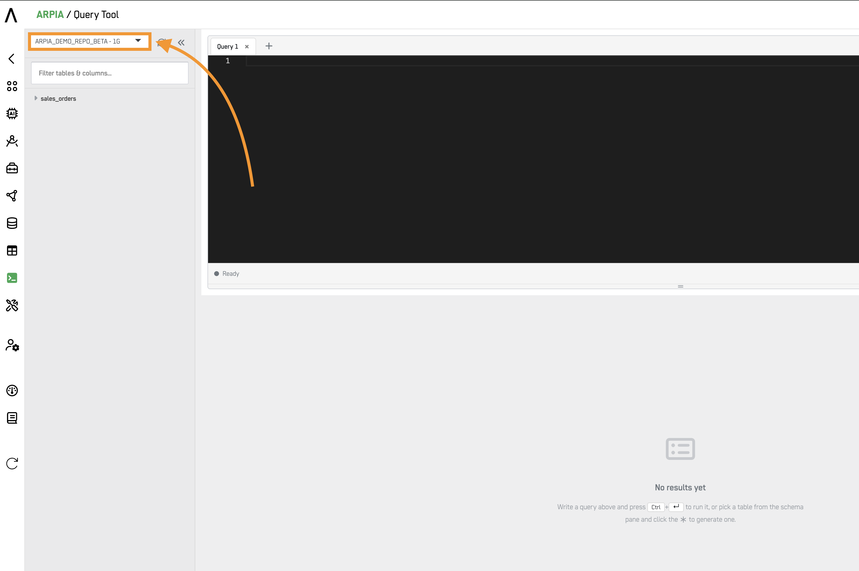 Repository selector dropdown showing available repositories with their size allocations.