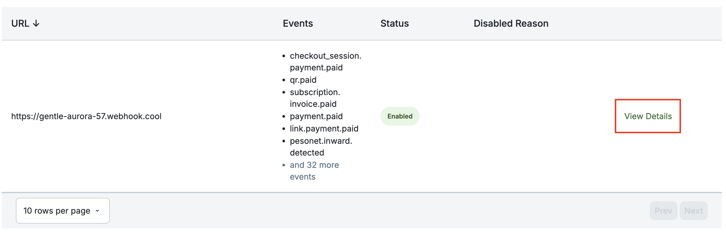 Webhooks page