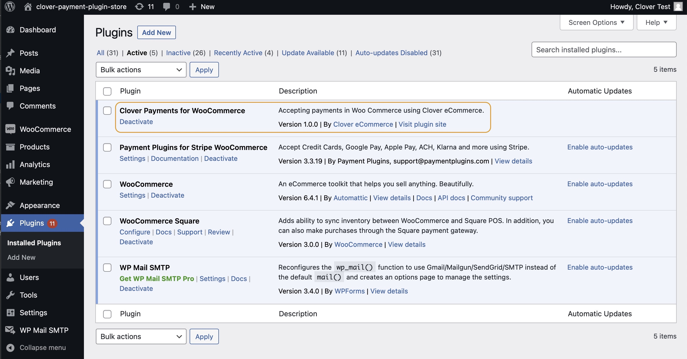 Wordpress Dashboard > Plugins