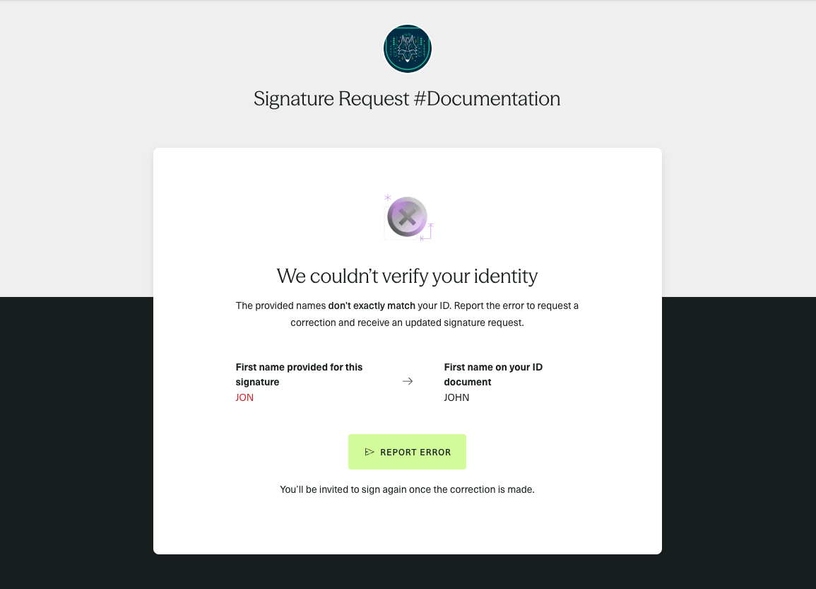 First screen of the Signer where they need to contact the Sender