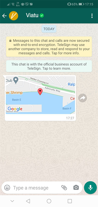 A screenshot of a message received by an end user if the send in WhatsApp format is successful.