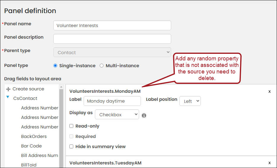 Adding any random property that is not associate with the source you need to delete