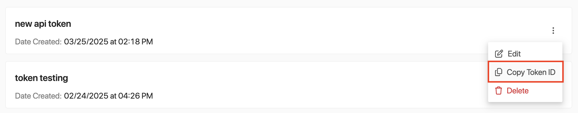 Copy the API token ID now.