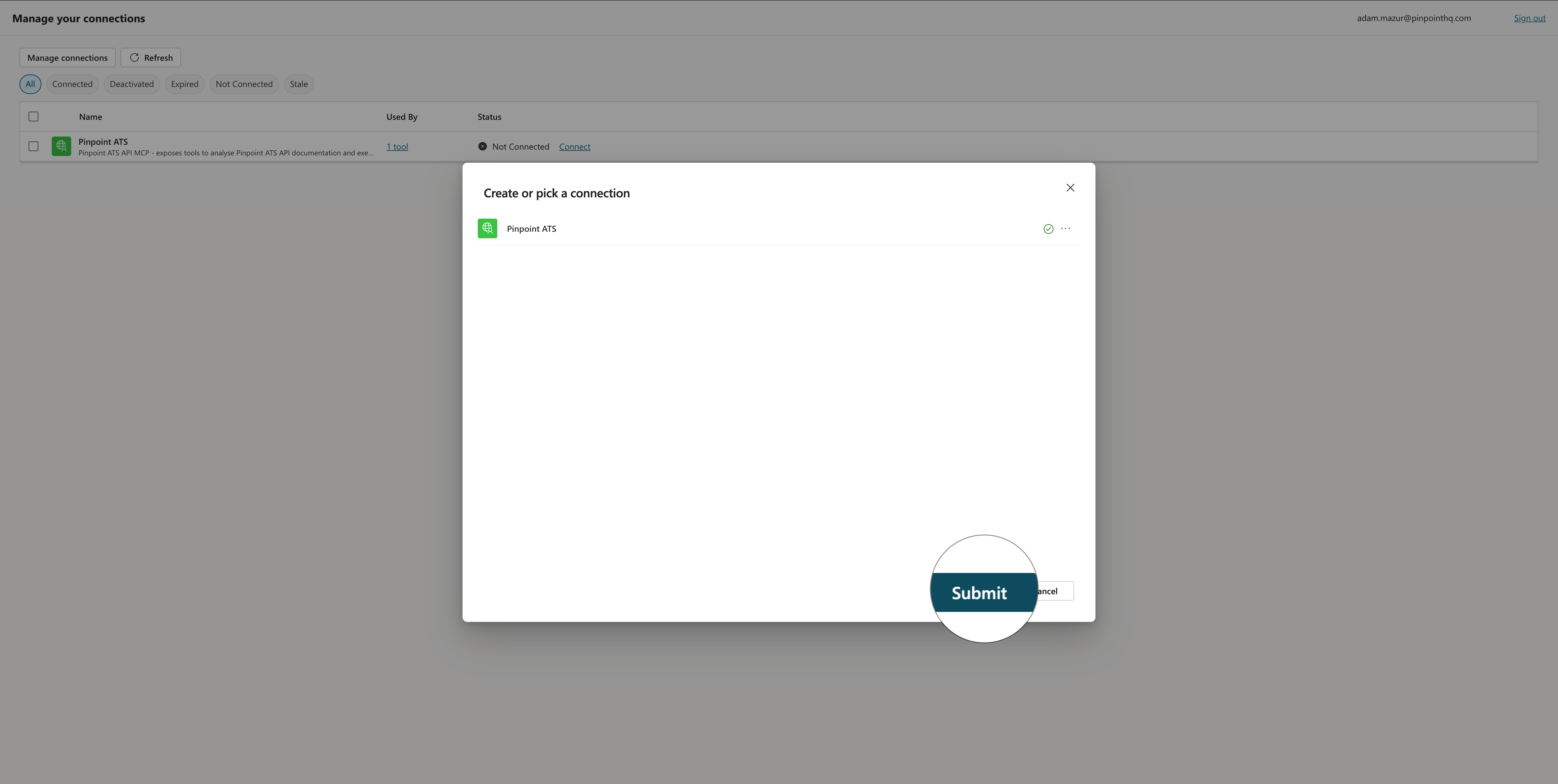 Step 12 – Agent Tools tab showing Pinpoint ATS tool listed