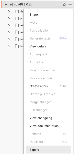 Exporting an API collection in Postman