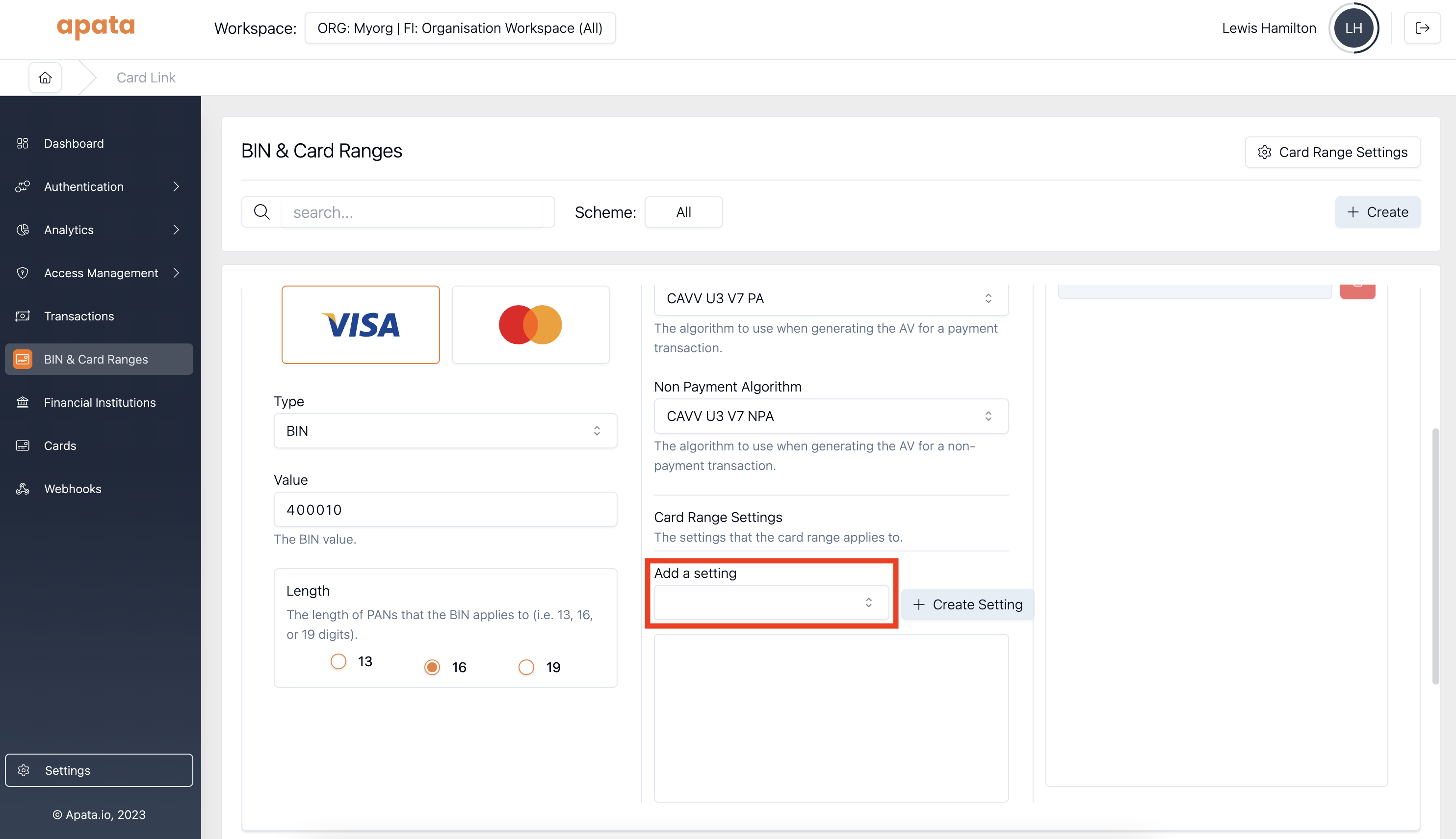 The settings section of the range with the dropdown highlighted